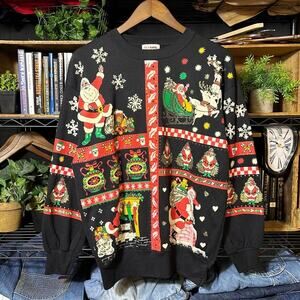 Vintage 90s Nut Cracker Christmas Sweater AOP Crewneck Sweatshirt Mens Large